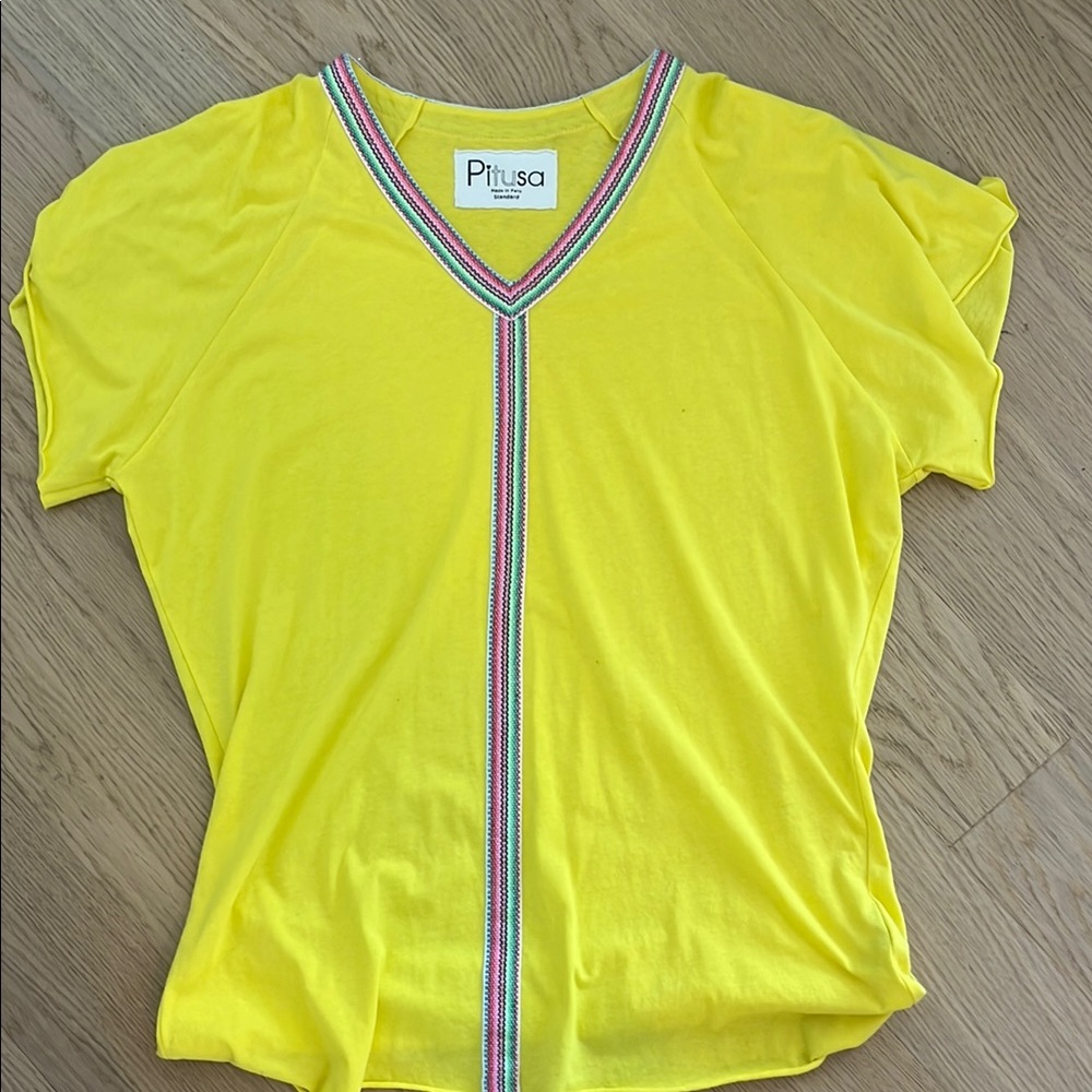 Yellow coverup with Striped Trim